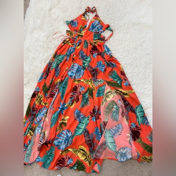 Fashion Nova Kenzie Halter Maxi Dress - Orange/combo - NWT - Size M - Picture 3 of 7